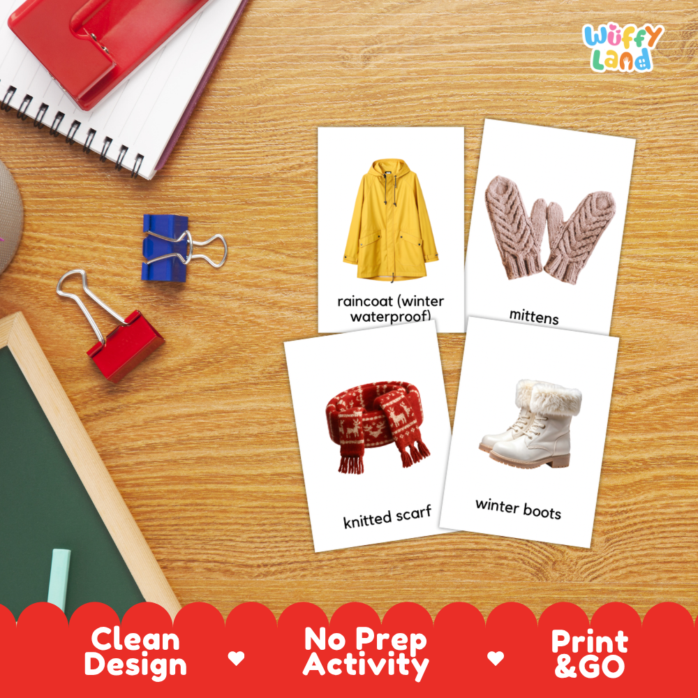 Winter Clothes & Gear Flashcards Printable Vocabulary Cards for Early Elementary