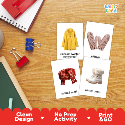 Winter Clothes & Gear Flashcards Printable Vocabulary Cards for Early Elementary