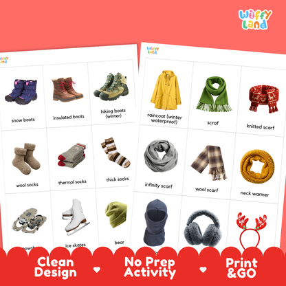 Winter Clothes & Gear Flashcards Printable Vocabulary Cards for Early Elementary
