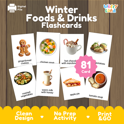 Winter Foods & Drinks Flashcards Printable Seasonal Cards for Early Elementary