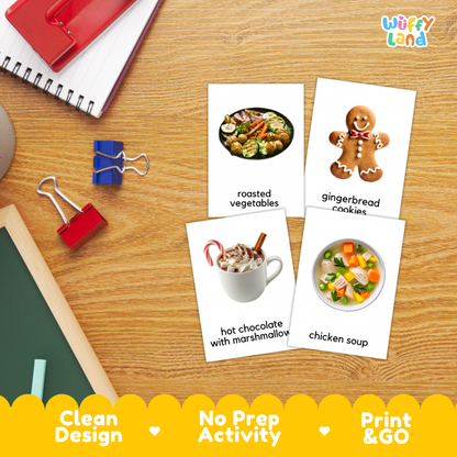 Winter Foods & Drinks Flashcards Printable Seasonal Cards for Early Elementary