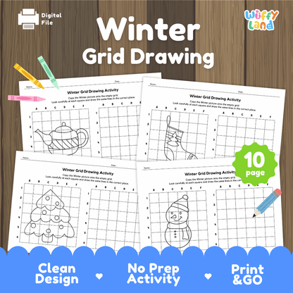 Winter Grid Drawing Activity Worksheets