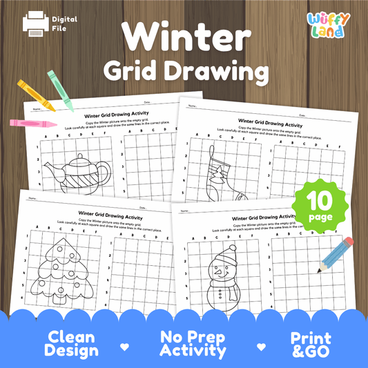 Winter Grid Drawing Activity Worksheets