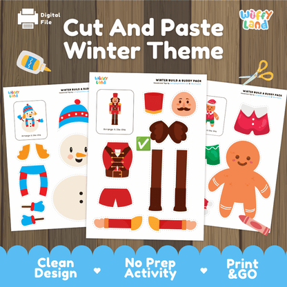 Winter Theme Cut and Paste Craft - Build a Buddy Worksheets - No Prep Activity