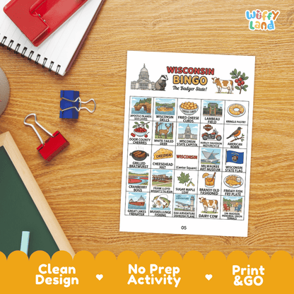 Wisconsin Geography BINGO Game Badger State Activity Printable Boards