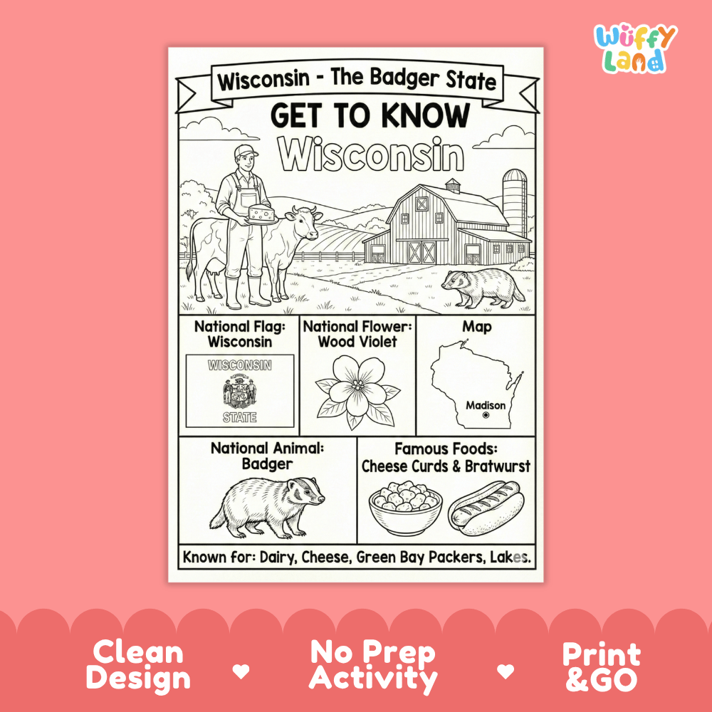 Wisconsin Geography Coloring Poster Worksheets
