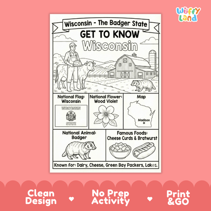 Wisconsin Geography Coloring Poster Worksheets
