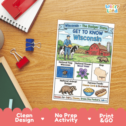 Wisconsin Geography Coloring Poster Worksheets