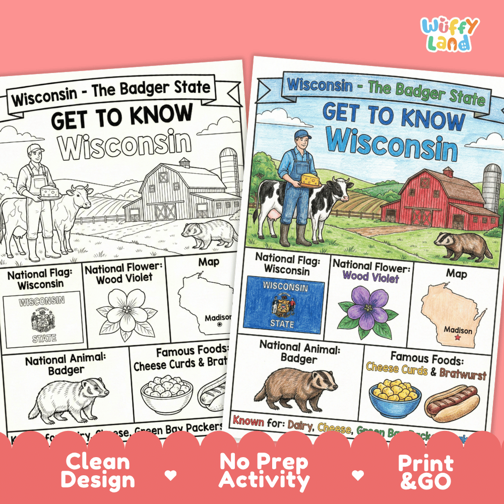 Wisconsin Geography Coloring Poster Worksheets