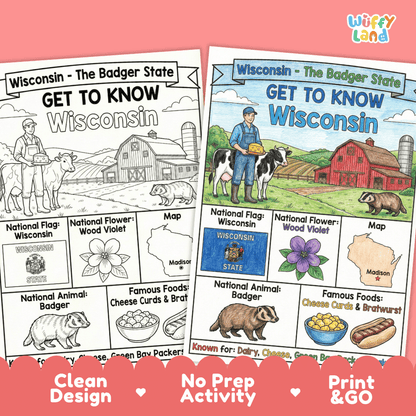 Wisconsin Geography Coloring Poster Worksheets