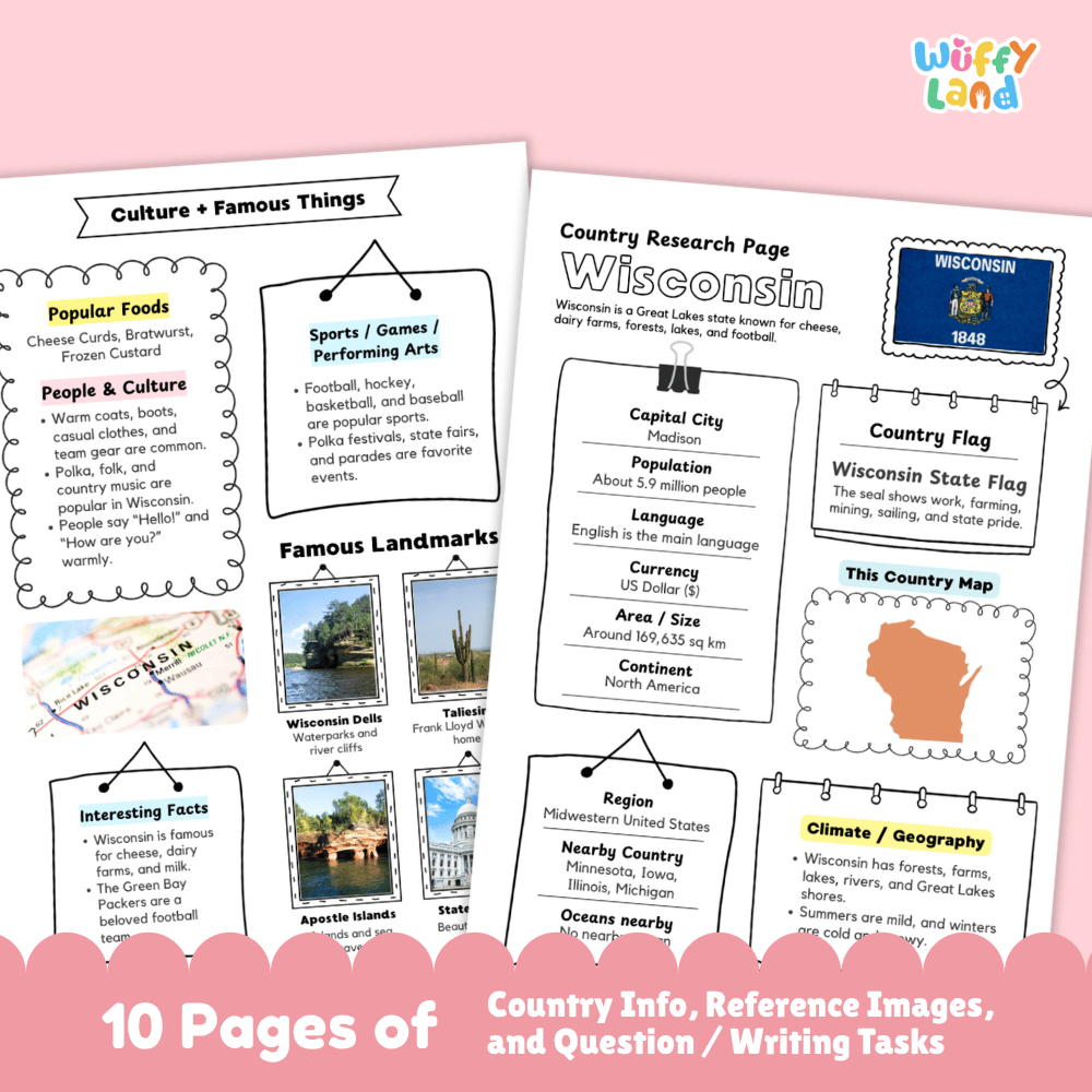 Wisconsin State Research Project Worksheets and Activity Pages