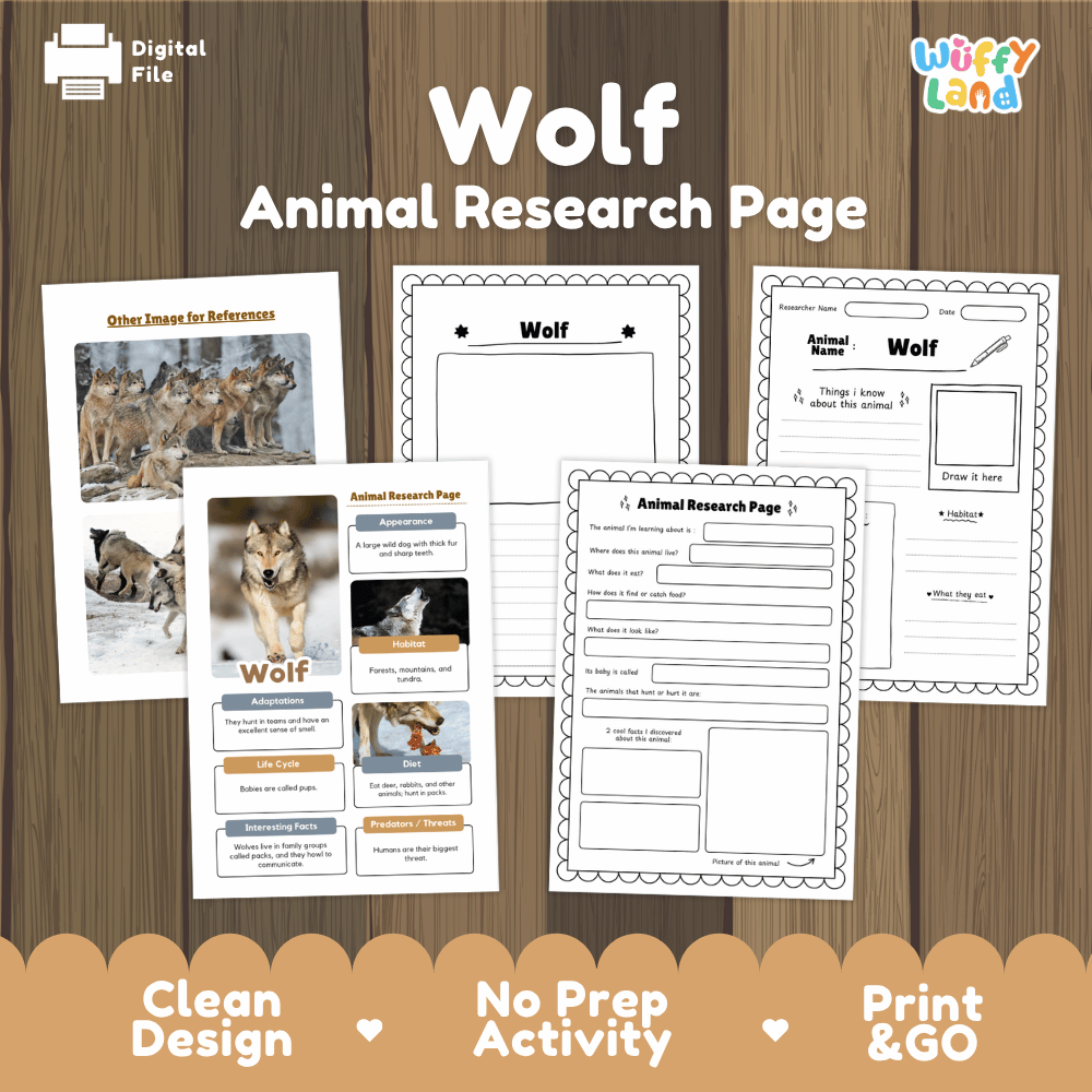 Wolf Animal Research Page Worksheets and Fact Sheet Activity