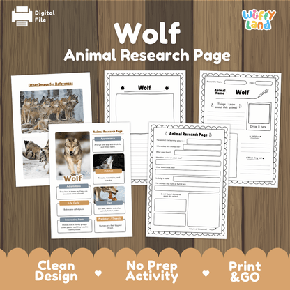 Wolf Animal Research Page Worksheets and Fact Sheet Activity