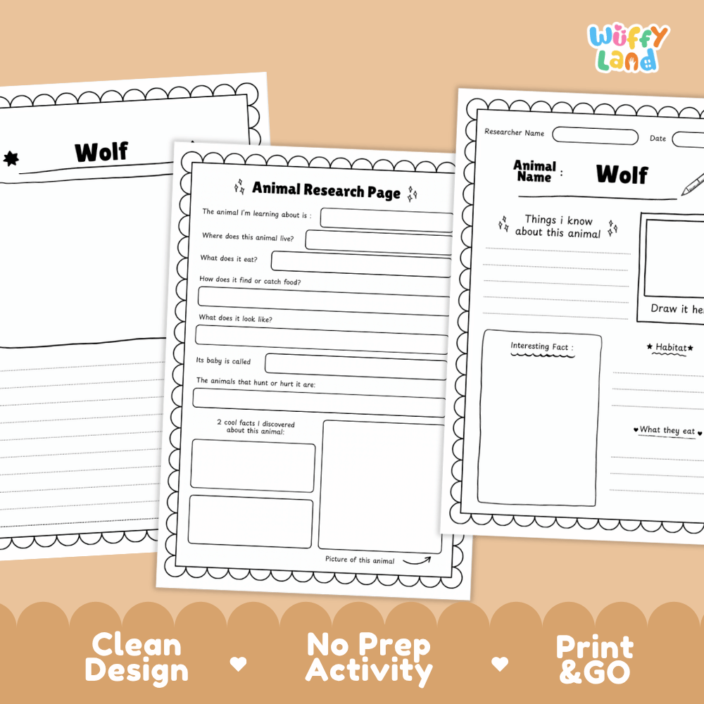 Wolf Animal Research Page Worksheets and Fact Sheet Activity