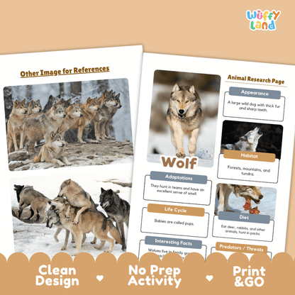 Wolf Animal Research Page Worksheets and Fact Sheet Activity
