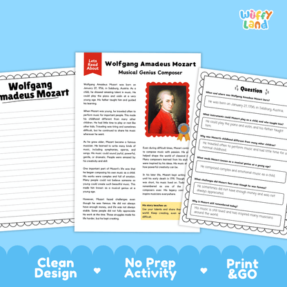 Wolfgang Amadeus Mozart Biography Reading Passage and Writing Activity Worksheets