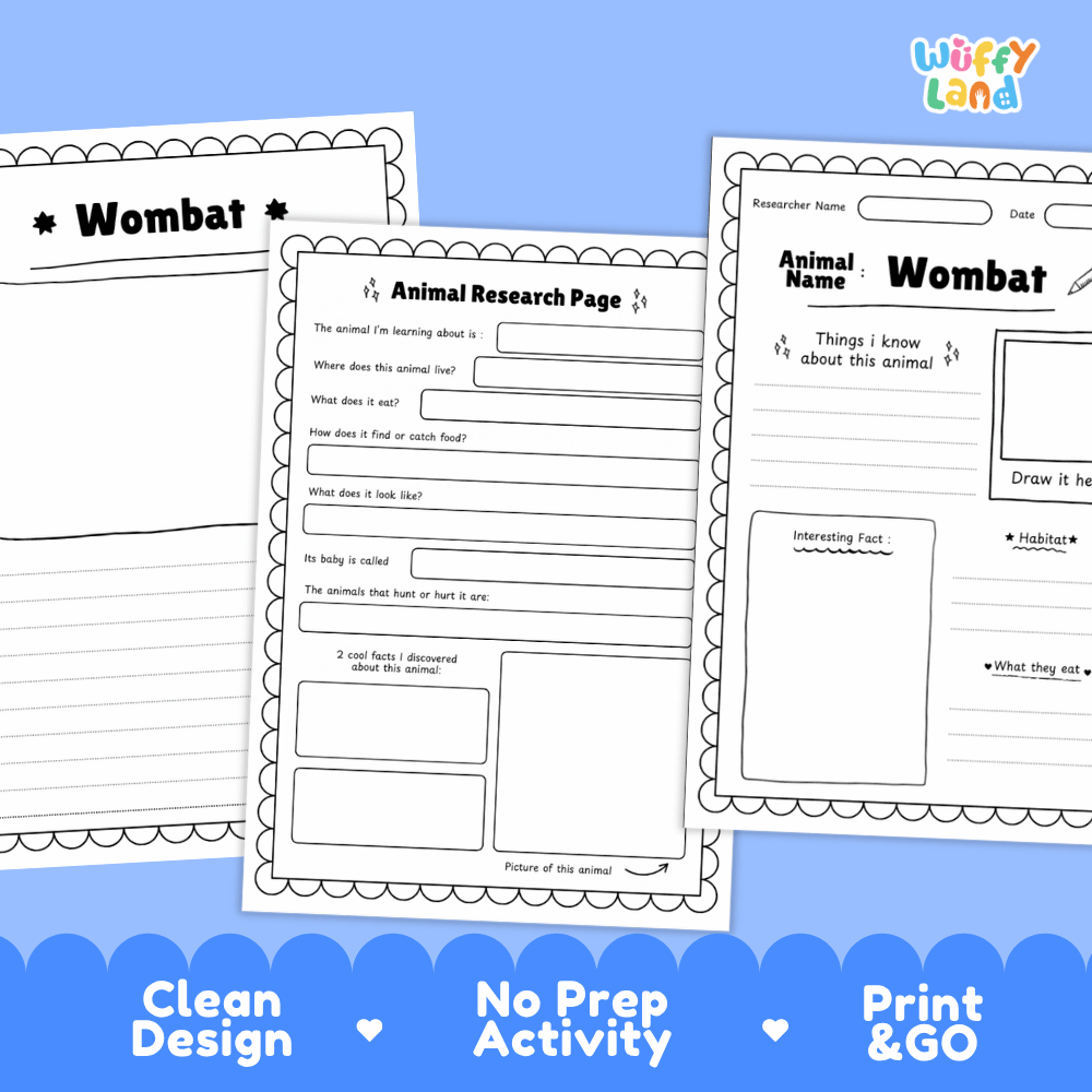 Wombat Animal Research Page Graphic Organizers and Worksheets