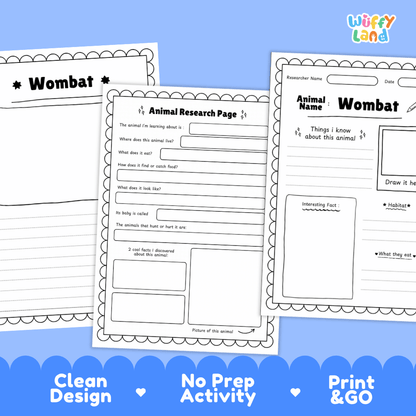 Wombat Animal Research Page Graphic Organizers and Worksheets