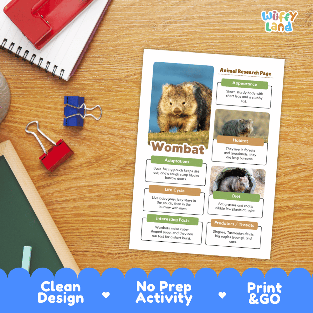 Wombat Animal Research Page Graphic Organizers and Worksheets
