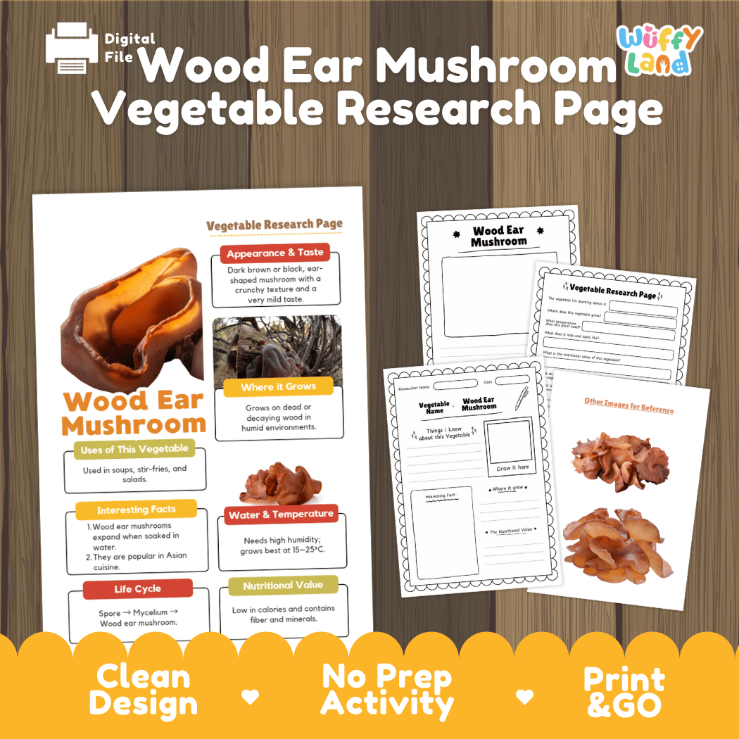 Wood Ear Mushroom Vegetable Research Worksheets and Informational Fact Sheets