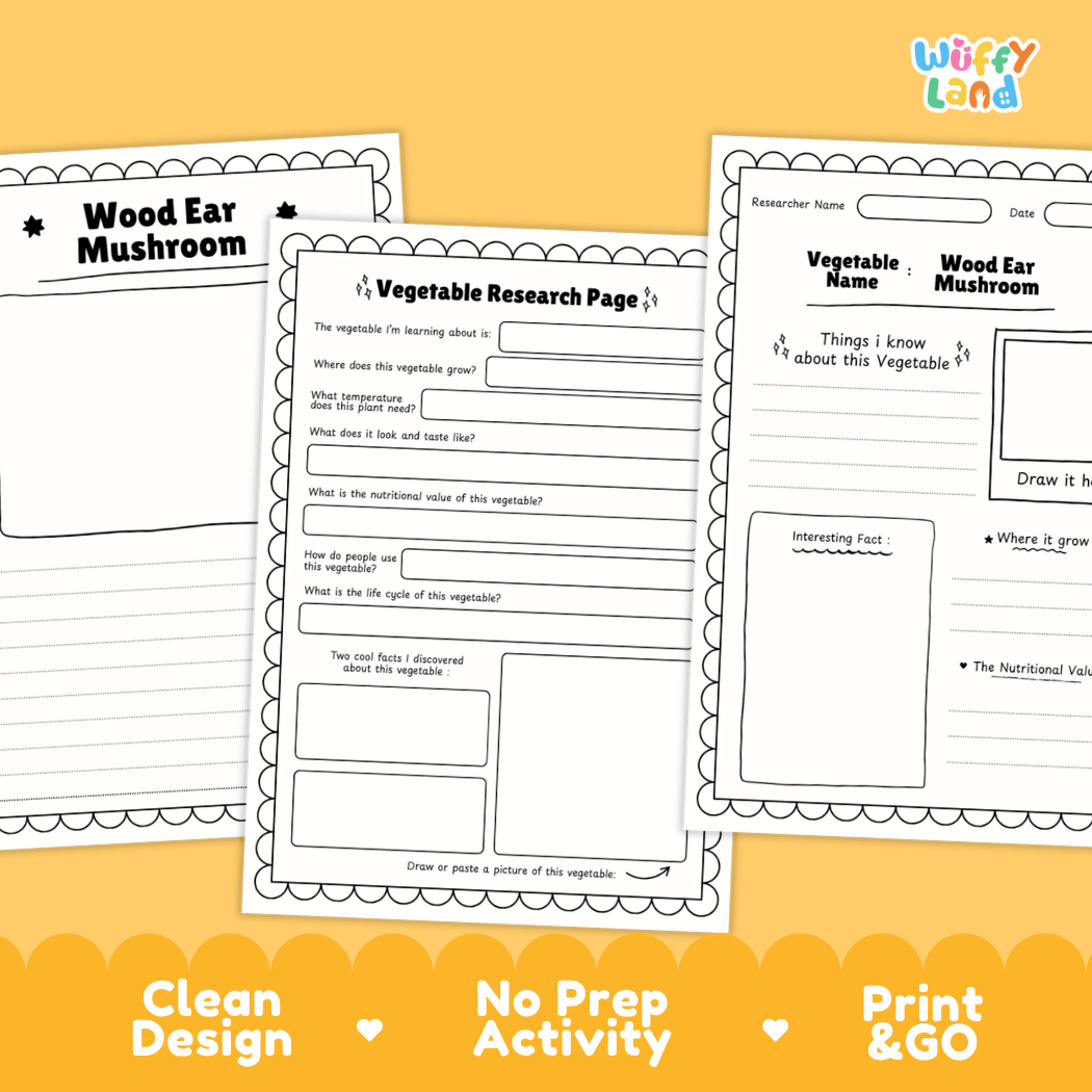 Wood Ear Mushroom Vegetable Research Worksheets and Informational Fact Sheets