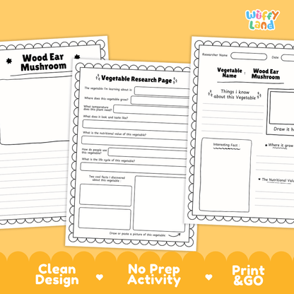 Wood Ear Mushroom Vegetable Research Worksheets and Informational Fact Sheets