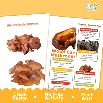 Wood Ear Mushroom Vegetable Research Worksheets and Informational Fact Sheets