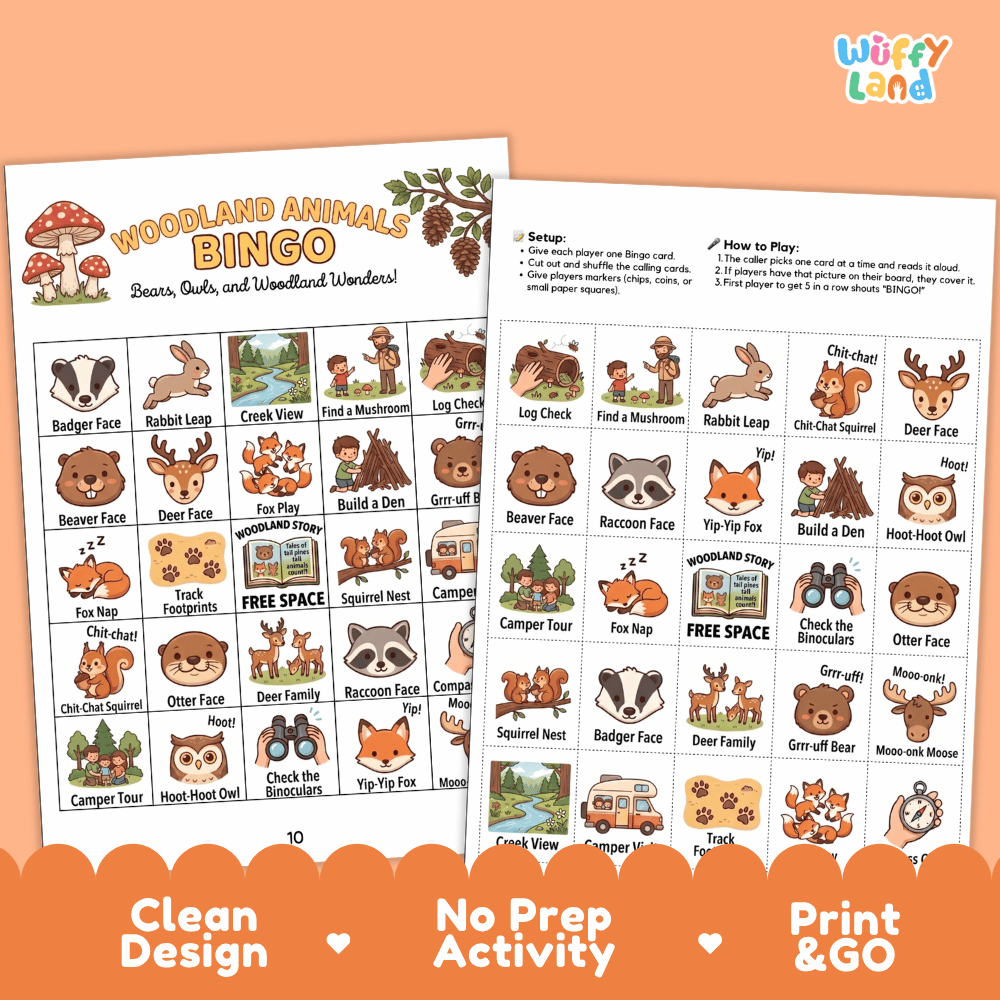 Woodland Animals Bingo Games Printable Activity