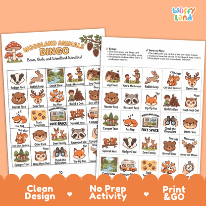 Woodland Animals Bingo Games Printable Activity