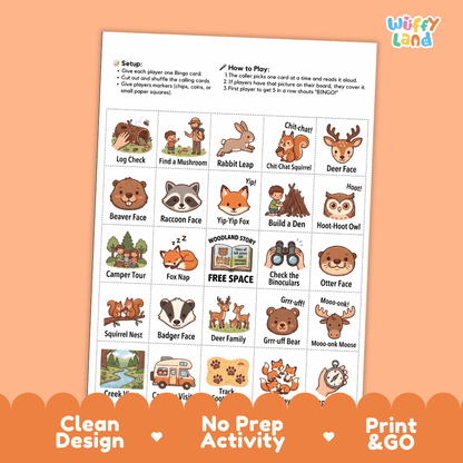 Woodland Animals Bingo Games Printable Activity