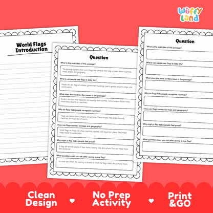 Informational reading passage page detailing world flags national symbols colors and cultural meanings with photos