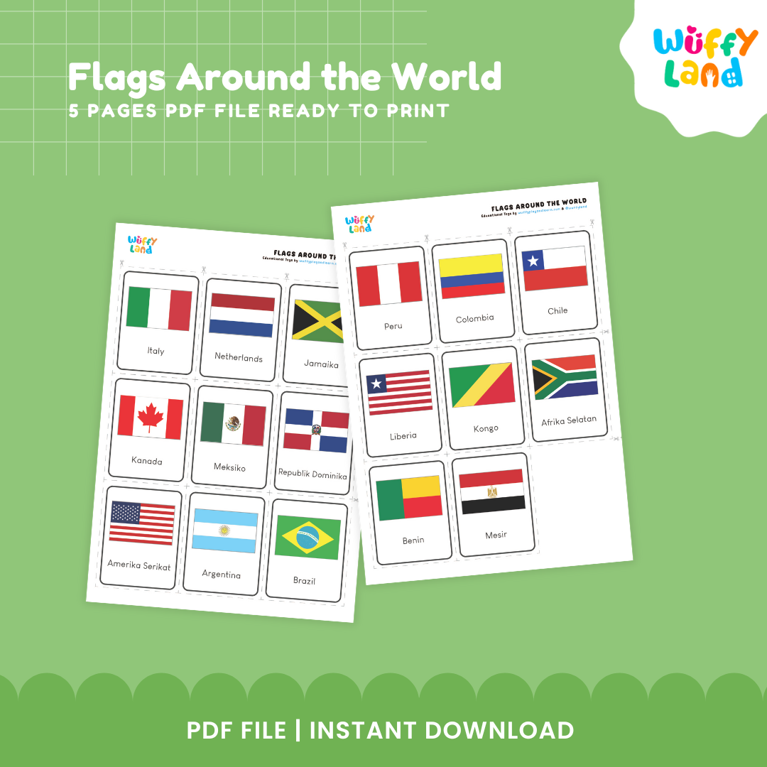 World geography board game printable for homeschool and classroom learning with 35 international flags and country identification activities