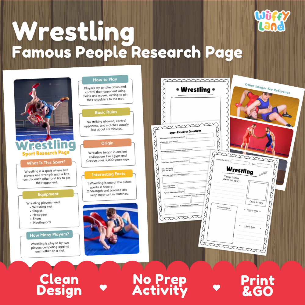 Wrestling Sport Research Project Worksheets and Fact Sheet Activity