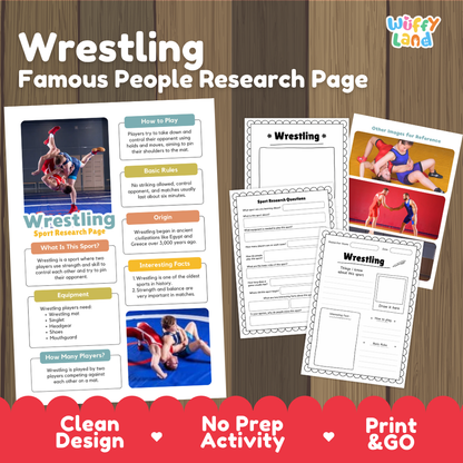 Wrestling Sport Research Project Worksheets and Fact Sheet Activity