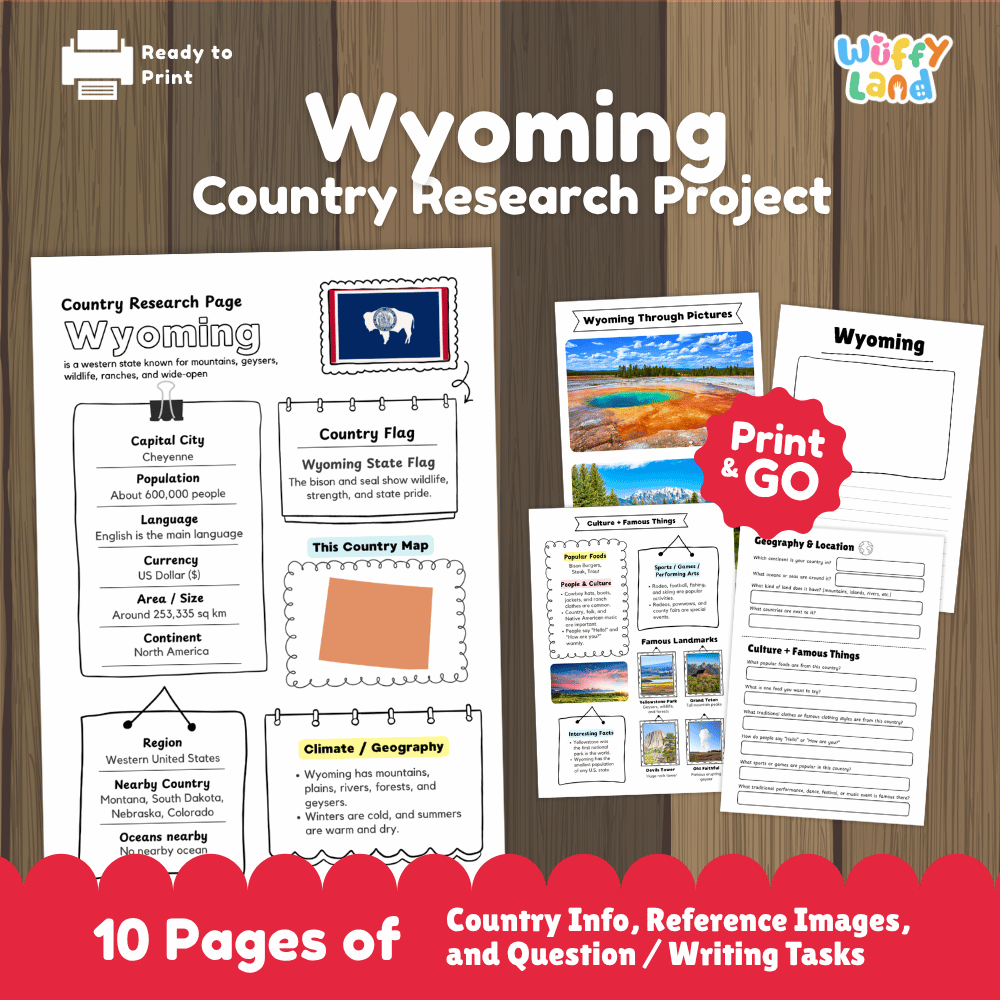 Wyoming Country Research Project Worksheets and Activity Pages