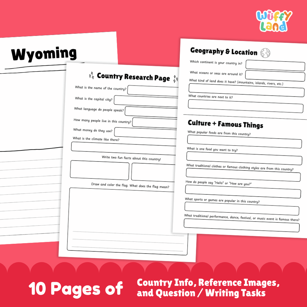 Wyoming Country Research Project Worksheets and Activity Pages