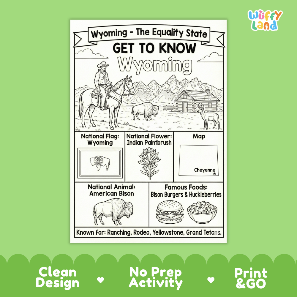 Wyoming Geography Coloring Poster Worksheets