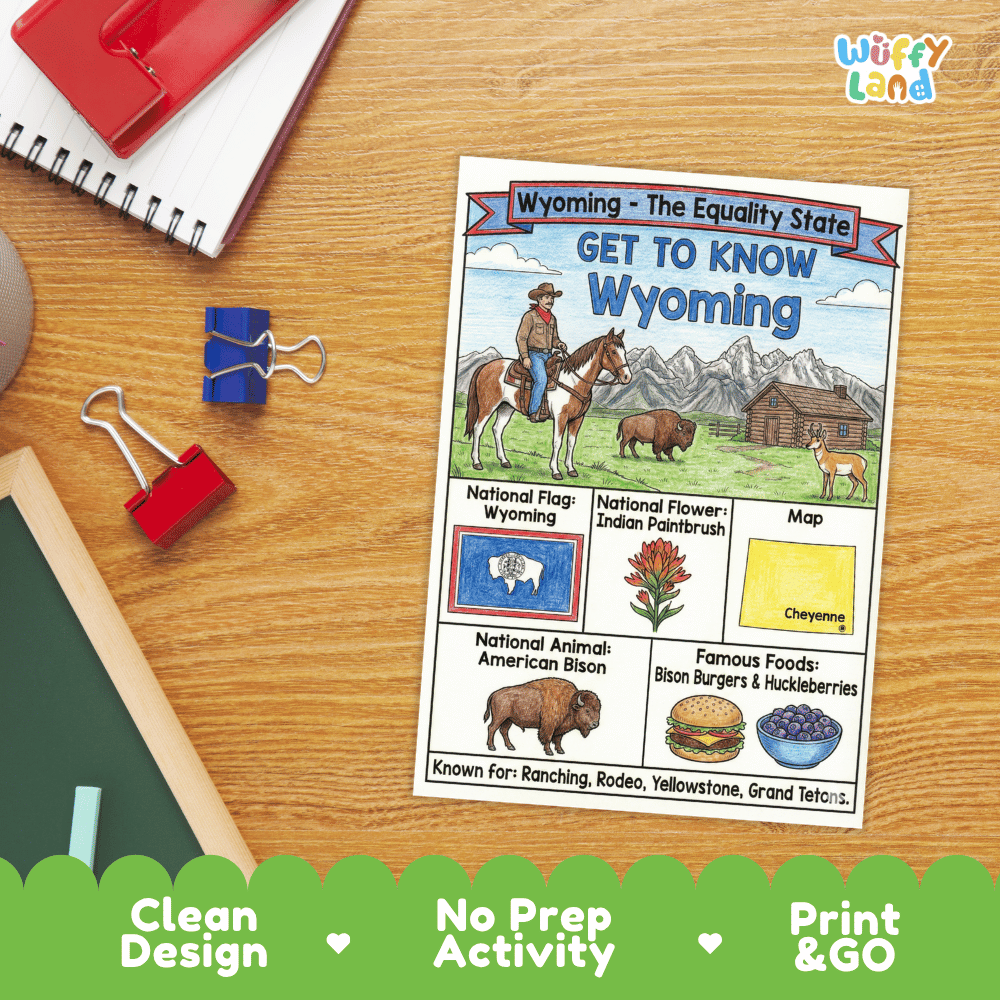 Wyoming Geography Coloring Poster Worksheets