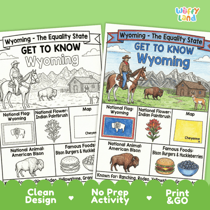 Wyoming Geography Coloring Poster Worksheets