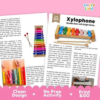 Teacher answer key page showing complete question solutions for Xylophone music education reading comprehension practice