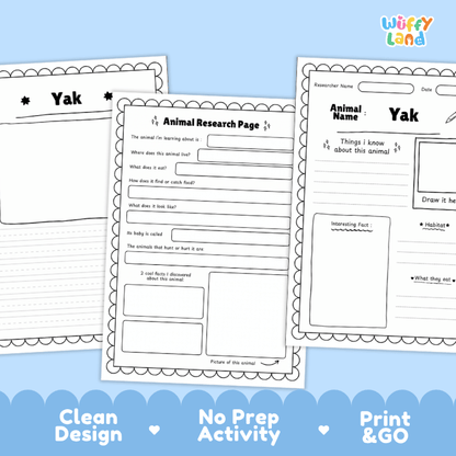 Yak Animal Research Project Graphic Organizers and Fact Sheet