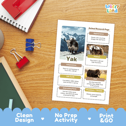 Yak Animal Research Project Graphic Organizers and Fact Sheet