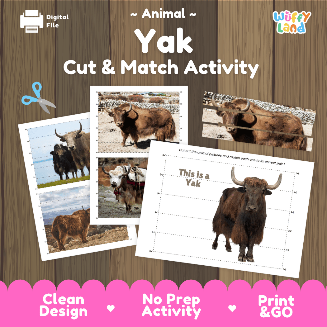 Yak Cut and Match Activity Worksheets | Animal Puzzle Printables