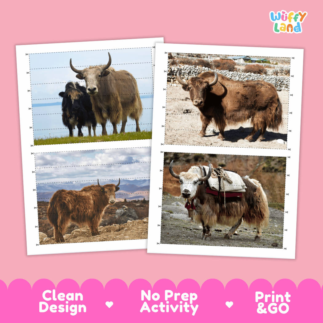 Yak Cut and Match Activity Worksheets | Animal Puzzle Printables