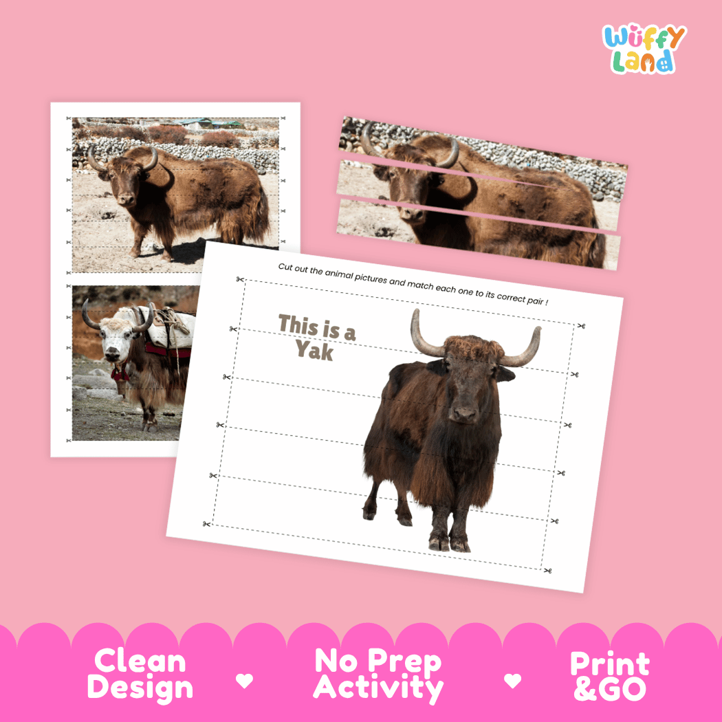 Yak Cut and Match Activity Worksheets | Animal Puzzle Printables
