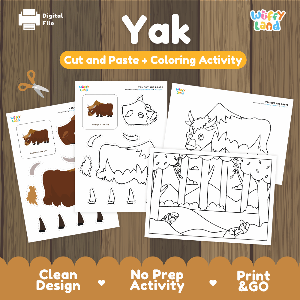 Yak Cut and Paste Craft and Coloring Pages Activity Worksheets