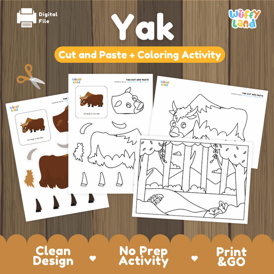 Yak Cut and Paste Craft and Coloring Pages Activity Worksheets