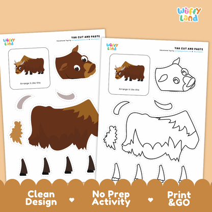 Yak Cut and Paste Craft and Coloring Pages Activity Worksheets