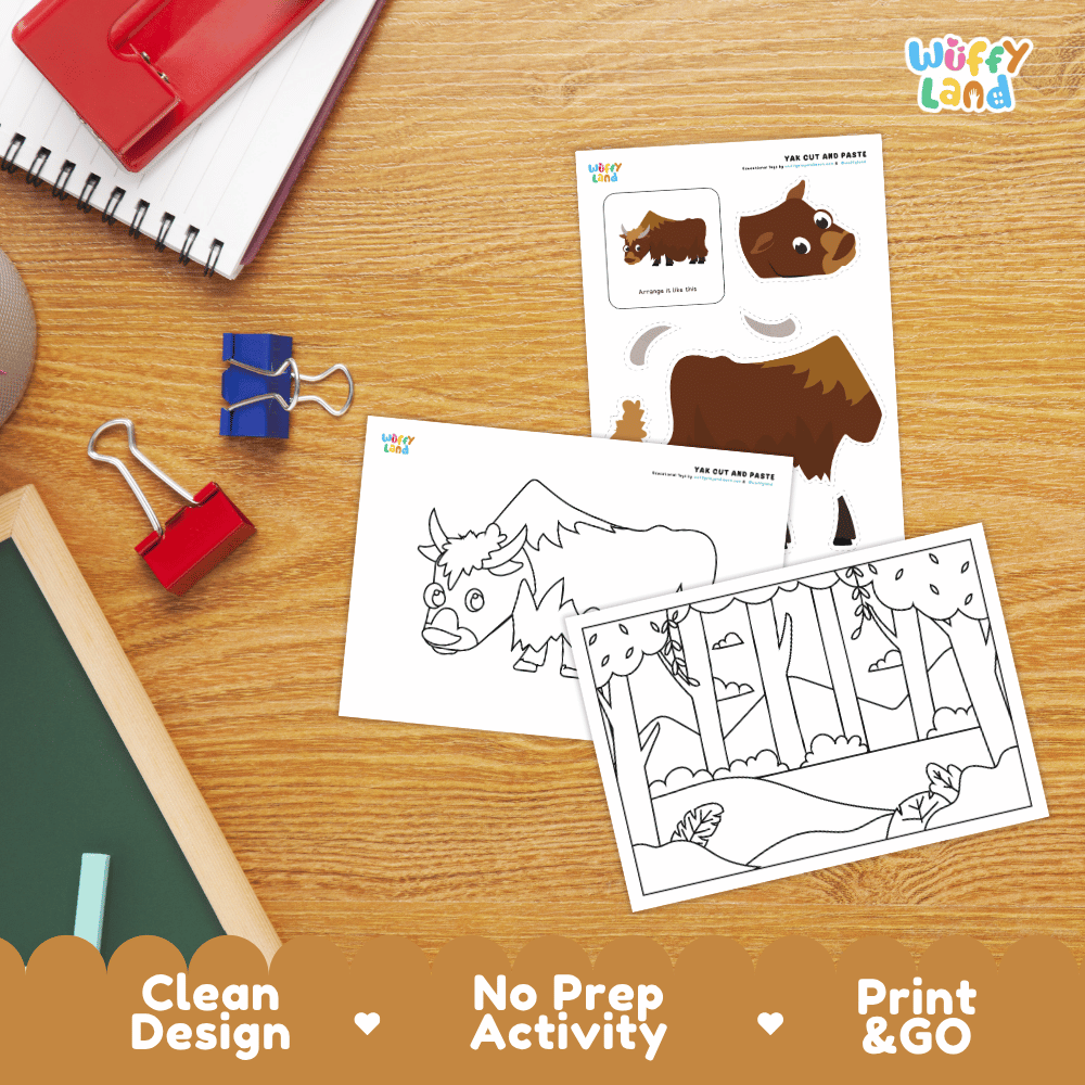 Yak Cut and Paste Craft and Coloring Pages Activity Worksheets