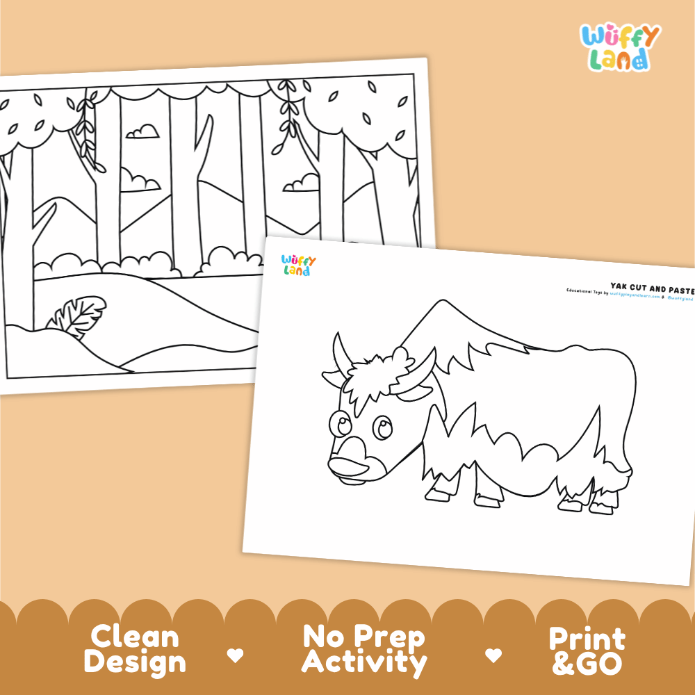 Yak Cut and Paste Craft and Coloring Pages Activity Worksheets